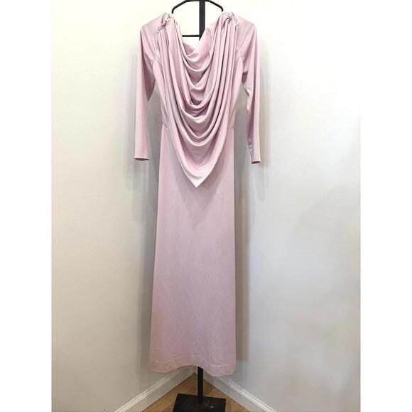 Dresses & Skirts - Vintage Lilli Diamond of CA Long Sleeve Pink Maxi Dress with Draped Back Detail